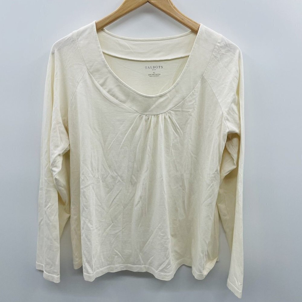 Talbots Womens Size‎ XL 100% Pima Cotton Long Sleeve Scoop Neck Tee Ivory 398